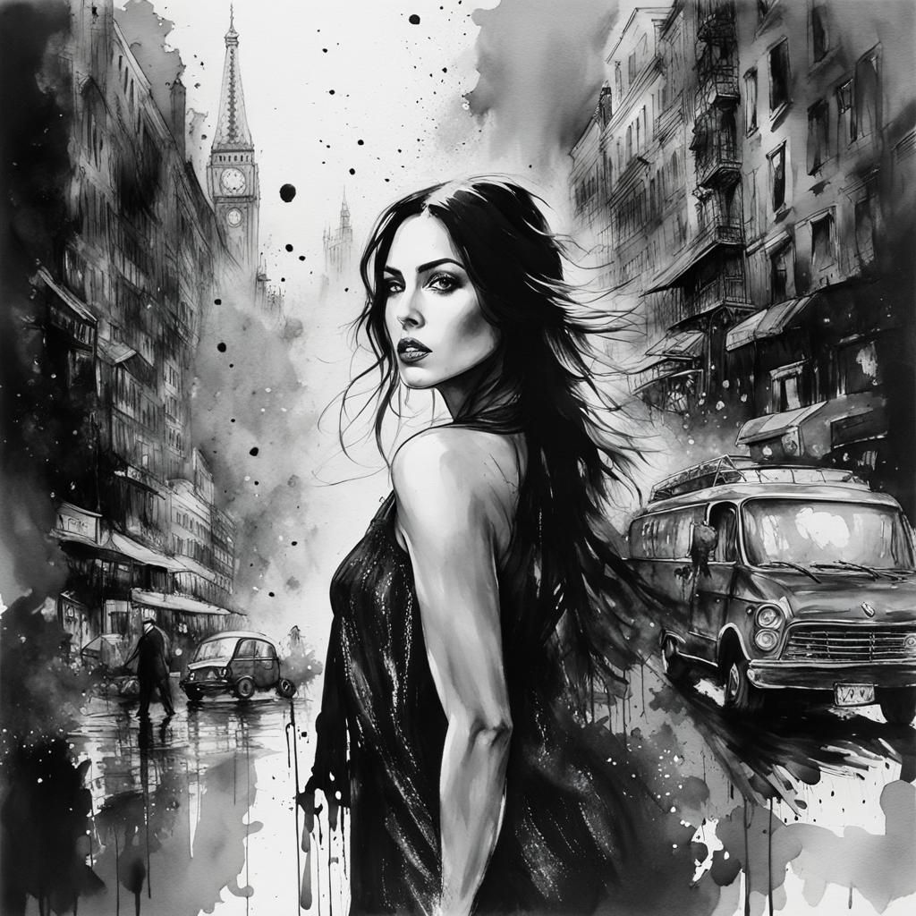 Monica Belucci Black and White City Portrait
