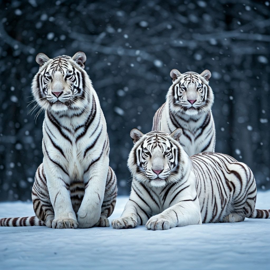 Majestic White Tigers in a Snowy Landscape: Photorealistic 8...