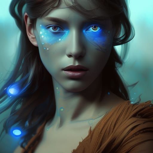 Hyperdetailed Blue Dragonfly Portrait in Art Nouveau Style