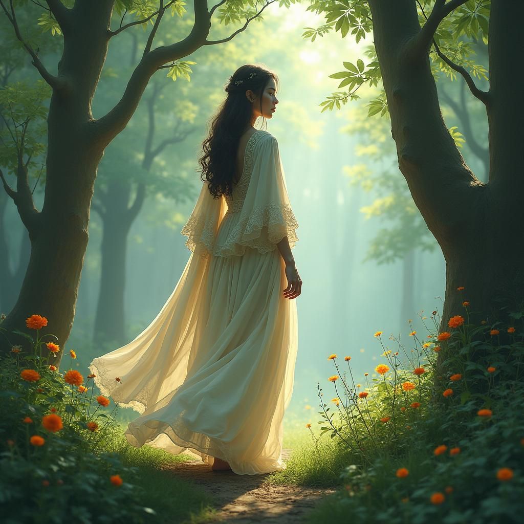 Ethereal Woman in Mystical Forest
