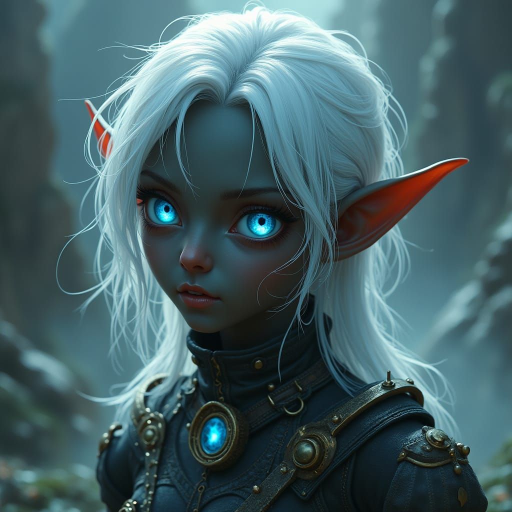 Dark Fantasy Elf in Ethereal Steampunk Mist