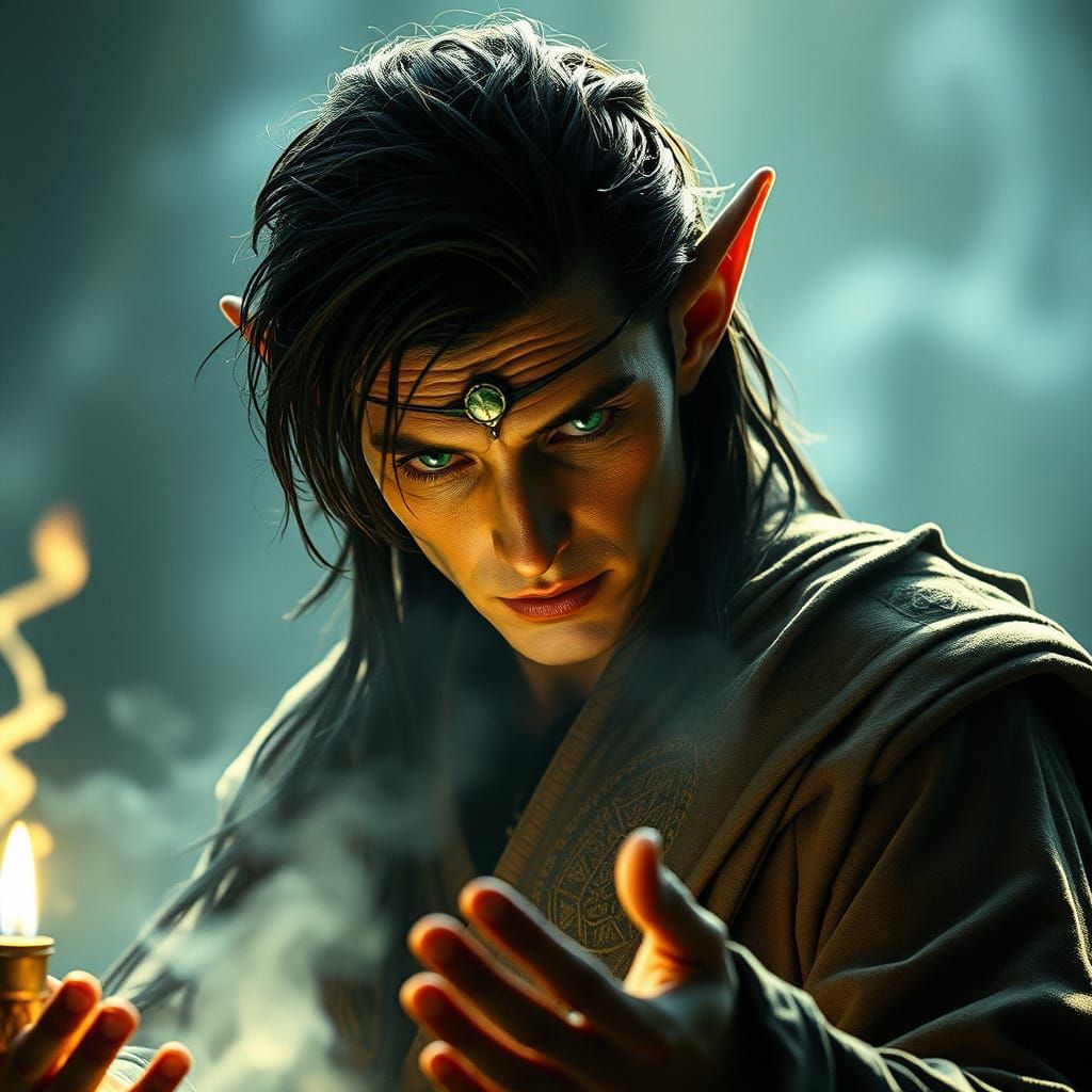 Chiseled Elf in Moonlit Ritual