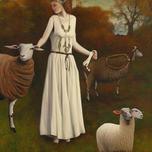 Celtic Woman with Surreal Sheep Painting