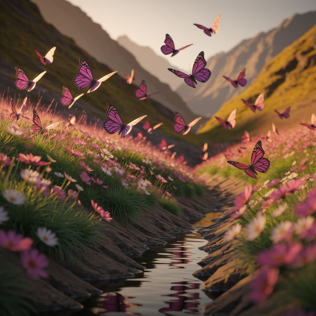 Vibrant Butterflies Dance Amongst Multicolored Flowers in a ...
