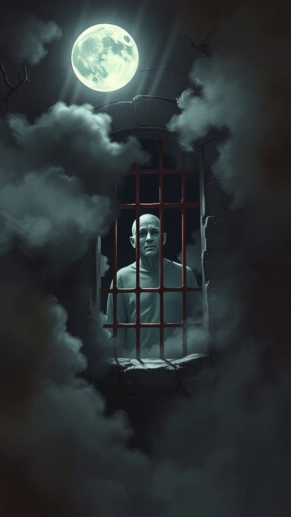 Prison Bathed in Eerie Moonlight, Haunted by Ghostly Apparit...