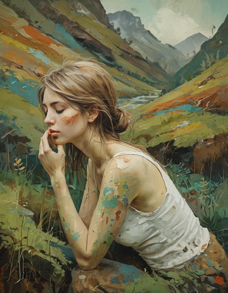 Woman Transcends into Organic Landscape