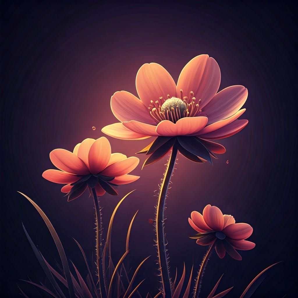 Dew-Kissed Fractal Blossoms: 3D Digital Art