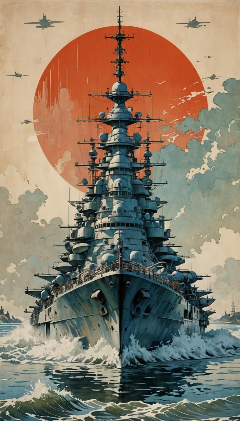 Japanese Battleship in Alphonse Mucha Style