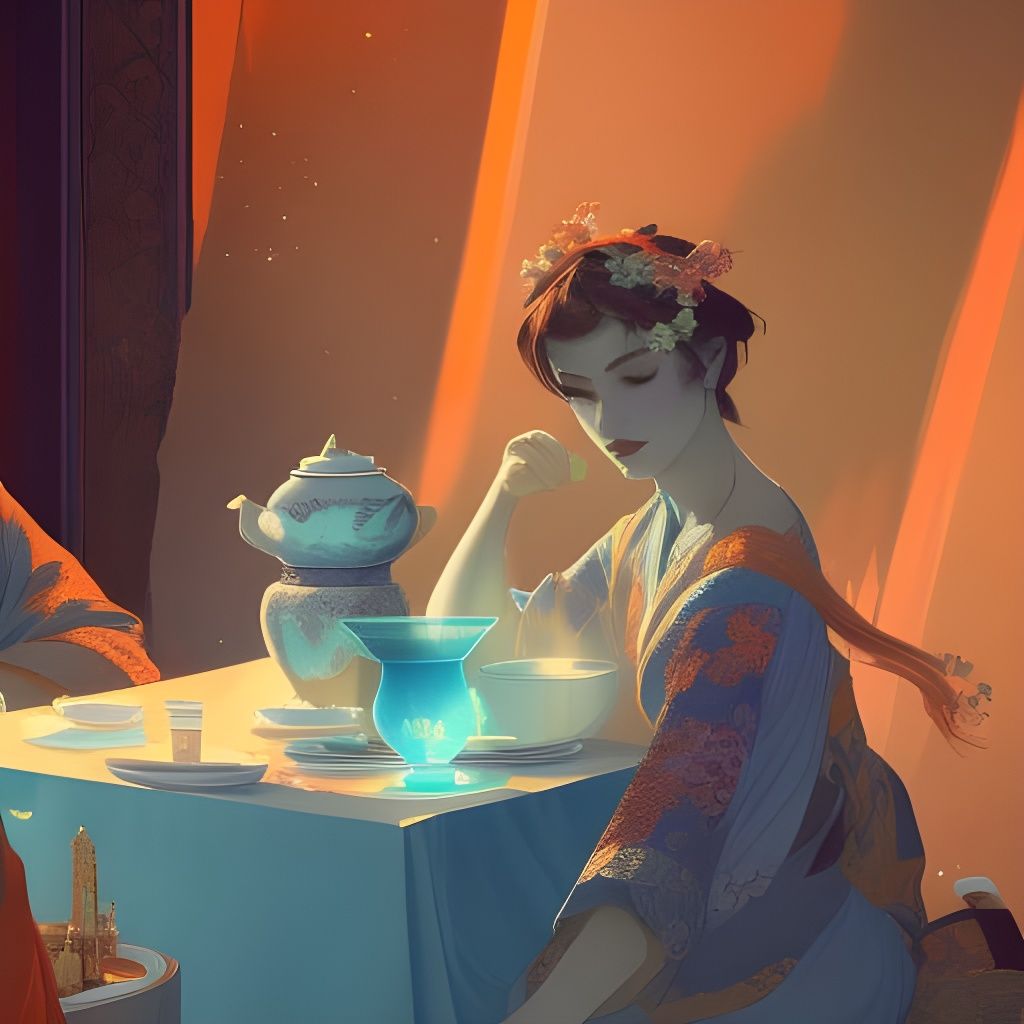 Blue Tea Ceremony in Art Nouveau Style