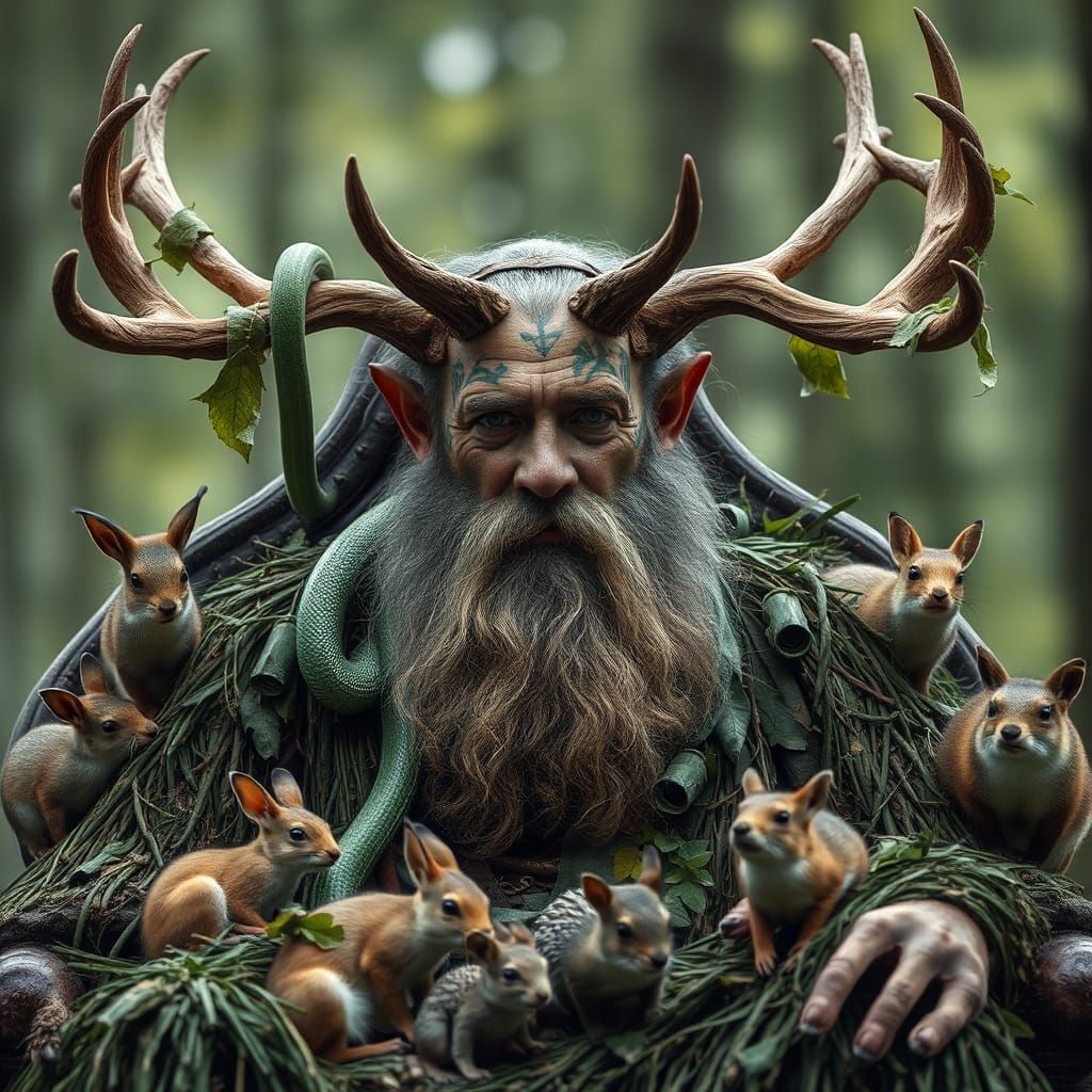 Ancient Antlered Man on Forest Throne, Celtic Tattoos