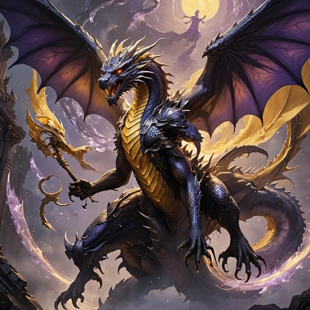 Apollo Battles Silver Dragon: Dark Fantasy Art