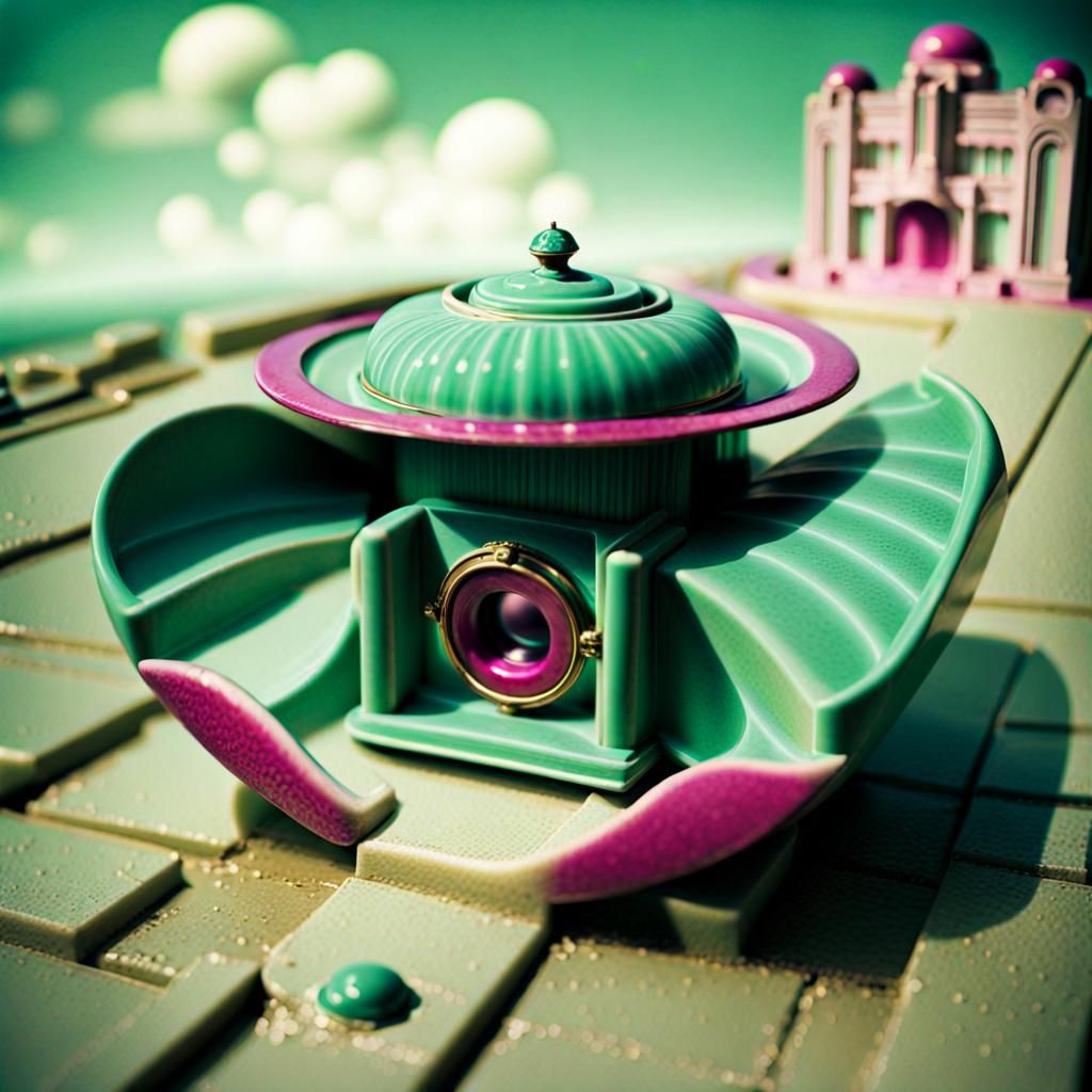 Art Deco Surrealism in Green and Magenta