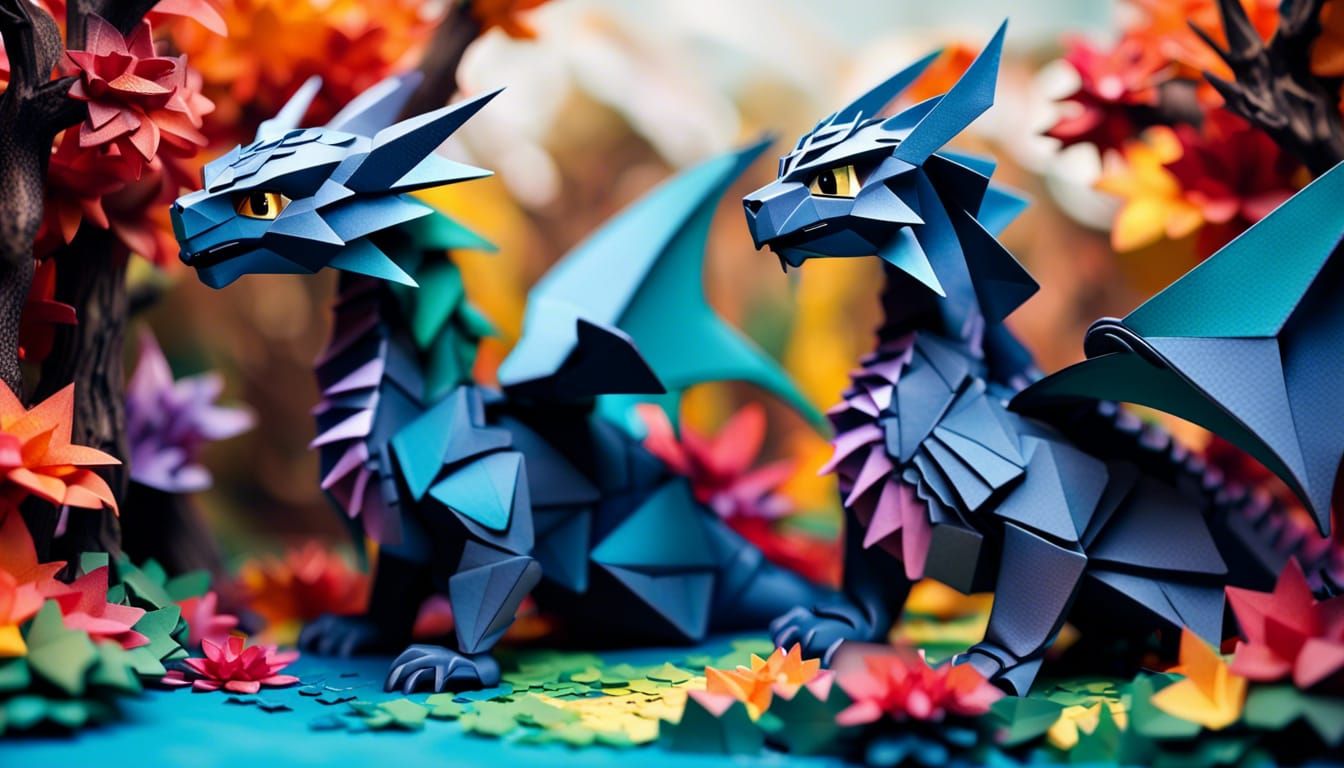 Twin Toothless Nightfury Dragons in the fantasy world! Origami_art, papercraft