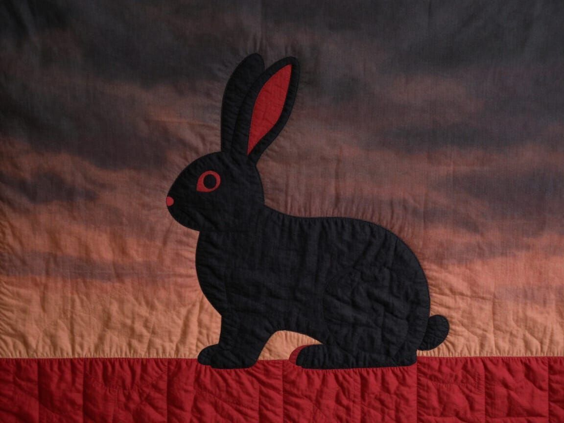 Minimalist Rabbit Quilt Design in Deep Warm Tones