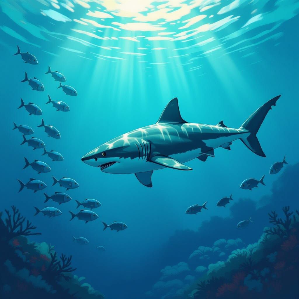 Shark and Fish in Vibrant Underwater Scene