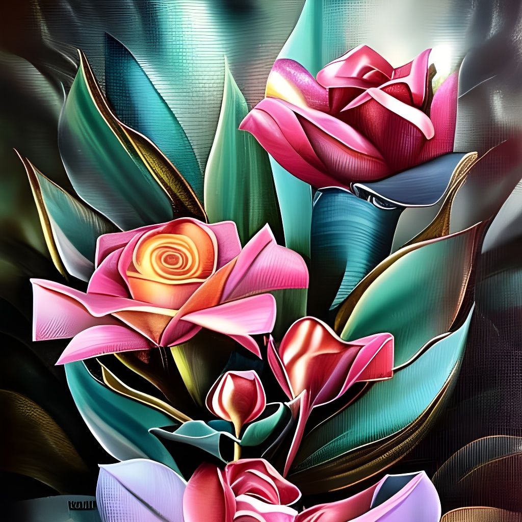 Shining Metallic Rose AI Art