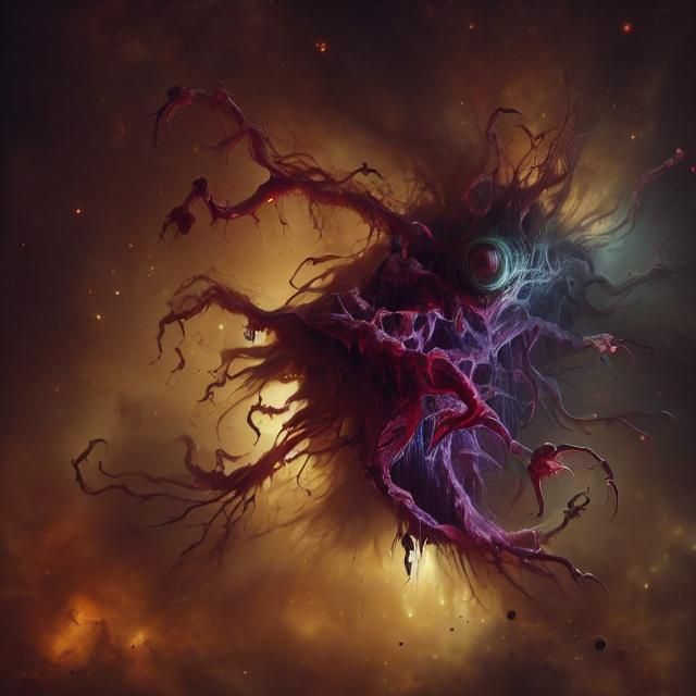 Eldritch Cosmic Horror in Galactic Web: Hyperdetailed Art