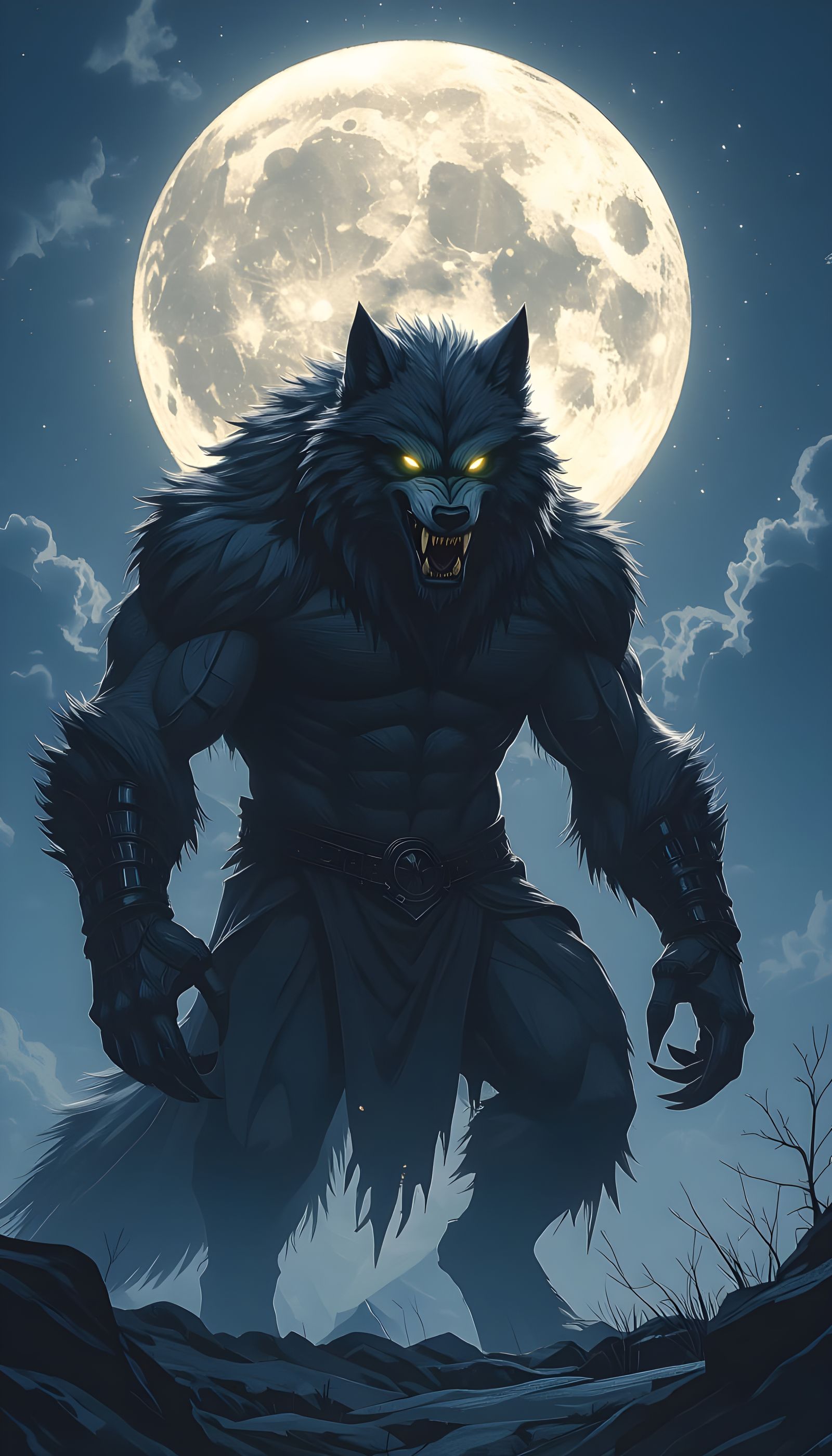 Dramatic Werewolf Transformation Under Full Moon