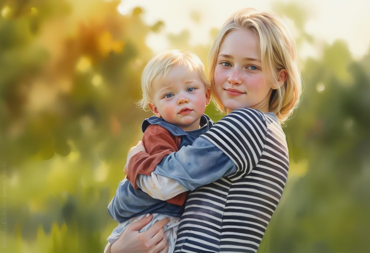 Sisterly Love: A Watercolor Portrait of Tenderness