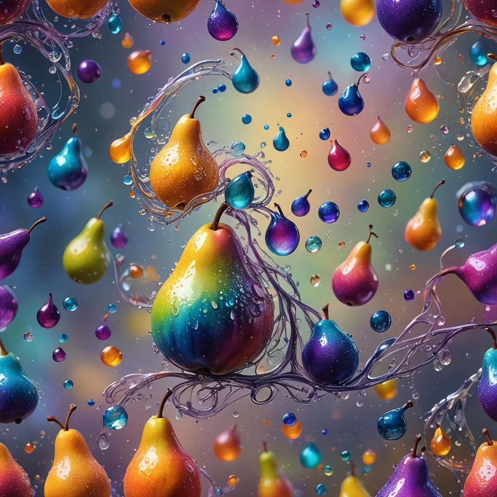 Rainbow Pear in Iridescent Mist: Fantasy Concept Art
