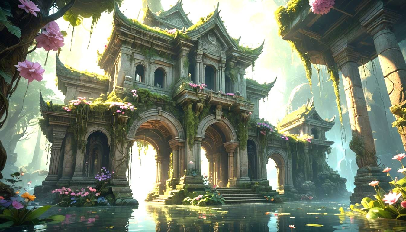 Fantastical Forest Architecture in Detailed Matte Painting