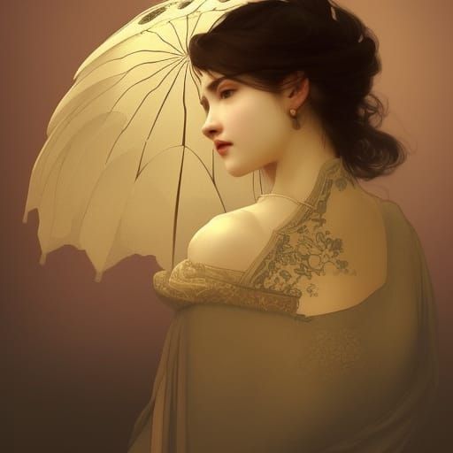 Victorian Woman with Parasol in Art Nouveau Style