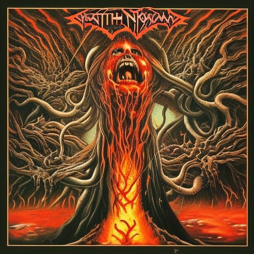 Death Metal Album Cover: Volcano of Screaming Fire-Faces