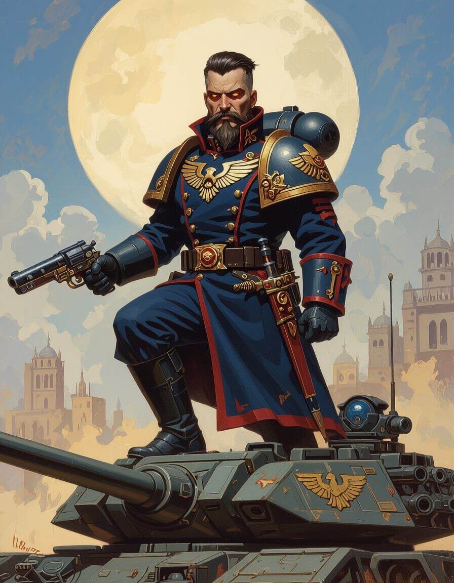 Surreal Art Deco Rogue Trader on Battle Tank