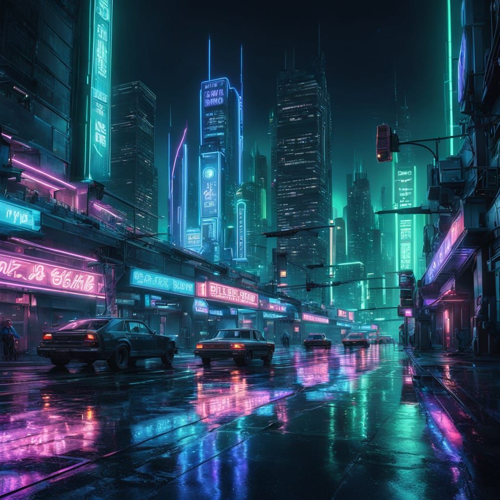 Epic Neon Cityscape at Dusk
