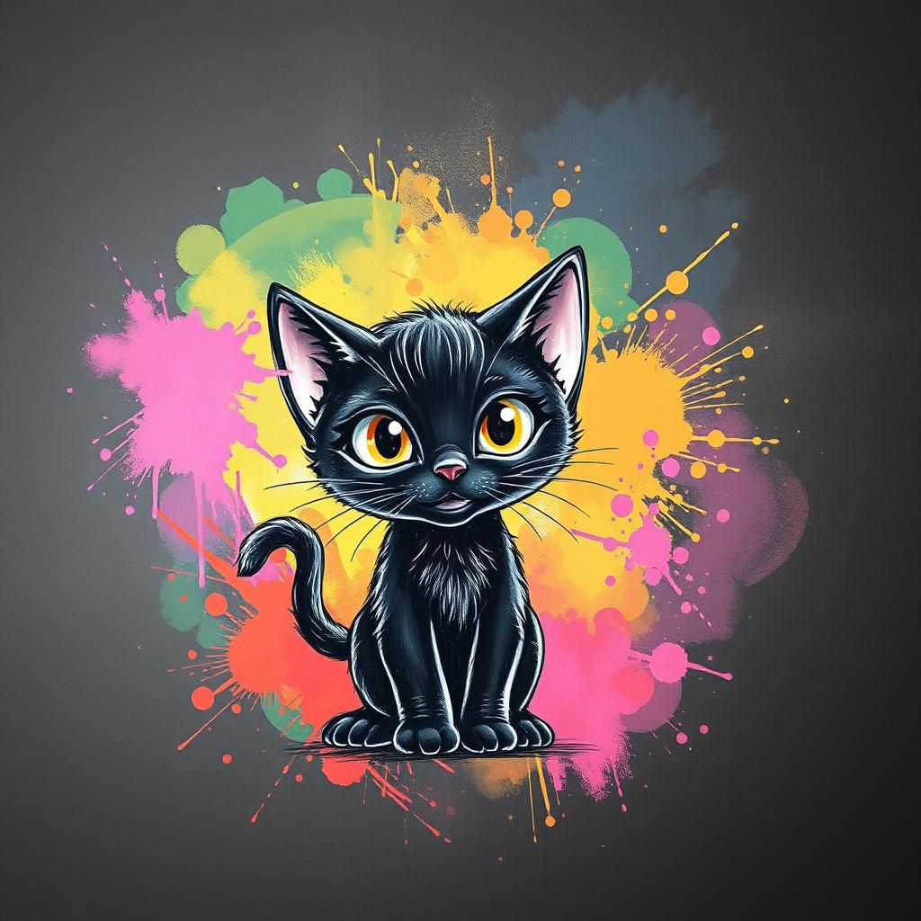 Playful Kitten in Chalk Art with Rainbow Splash