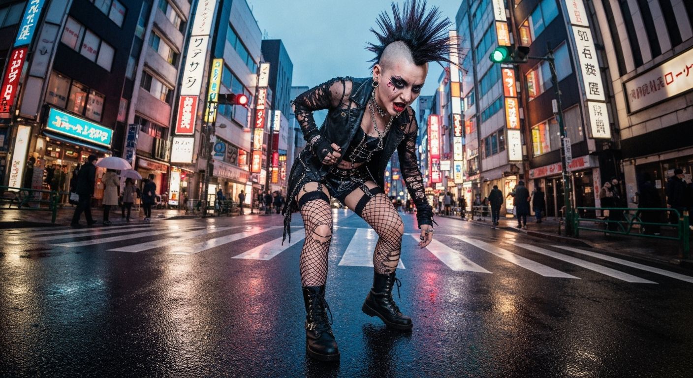 Punk Gyaru Girl in Tokyo Street Scene