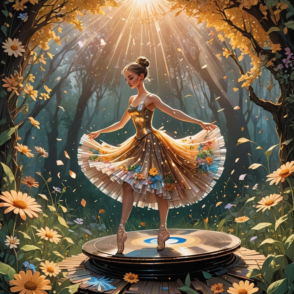 Ballerina on Vinyl Record in Comic Book Art