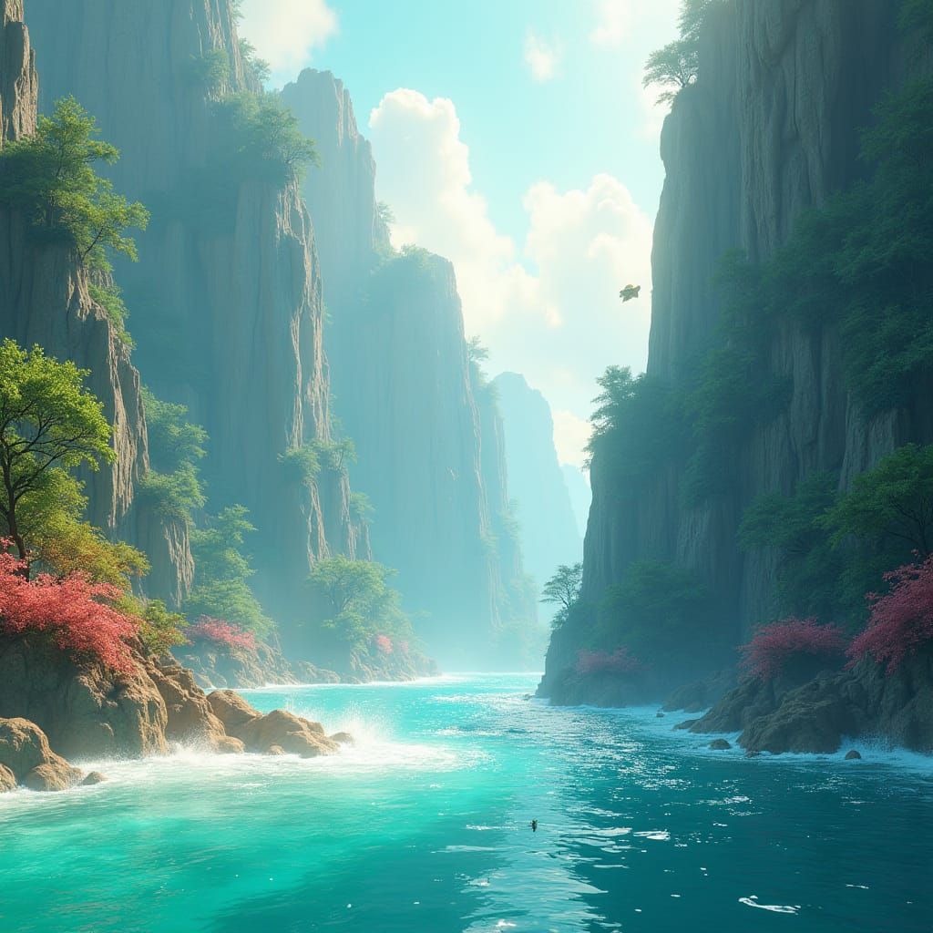 Turquoise Ocean Waves and Crystalline Rocks