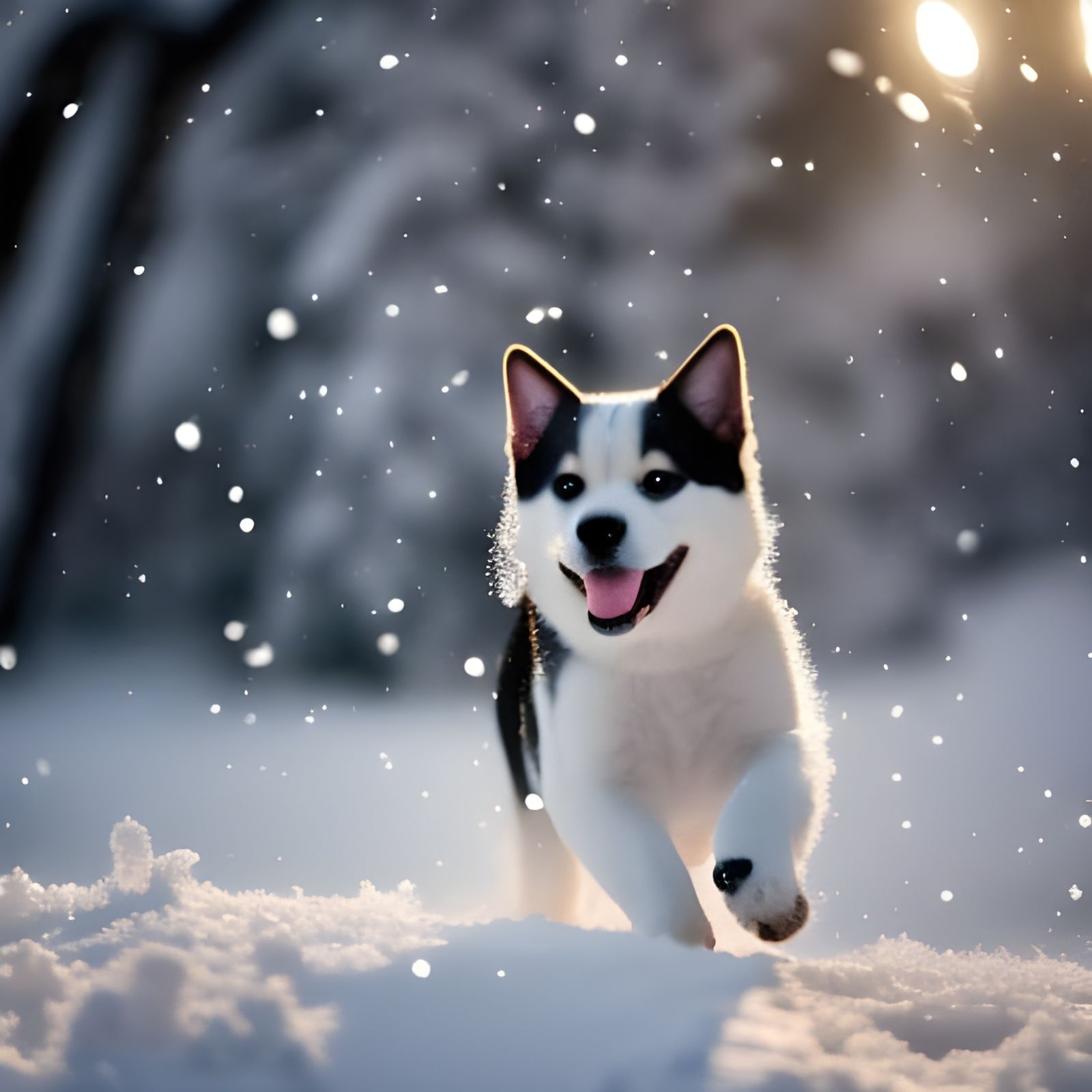 Cute Puppy Playing in Snowy Winter Scene