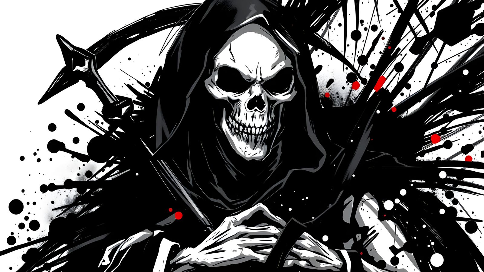 Grim Reaper Splatter Silhouette in Pollock Style