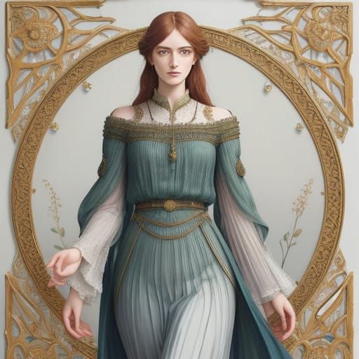 Ethereal Delfi in Pre-Raphaelite-Inspired Gouache