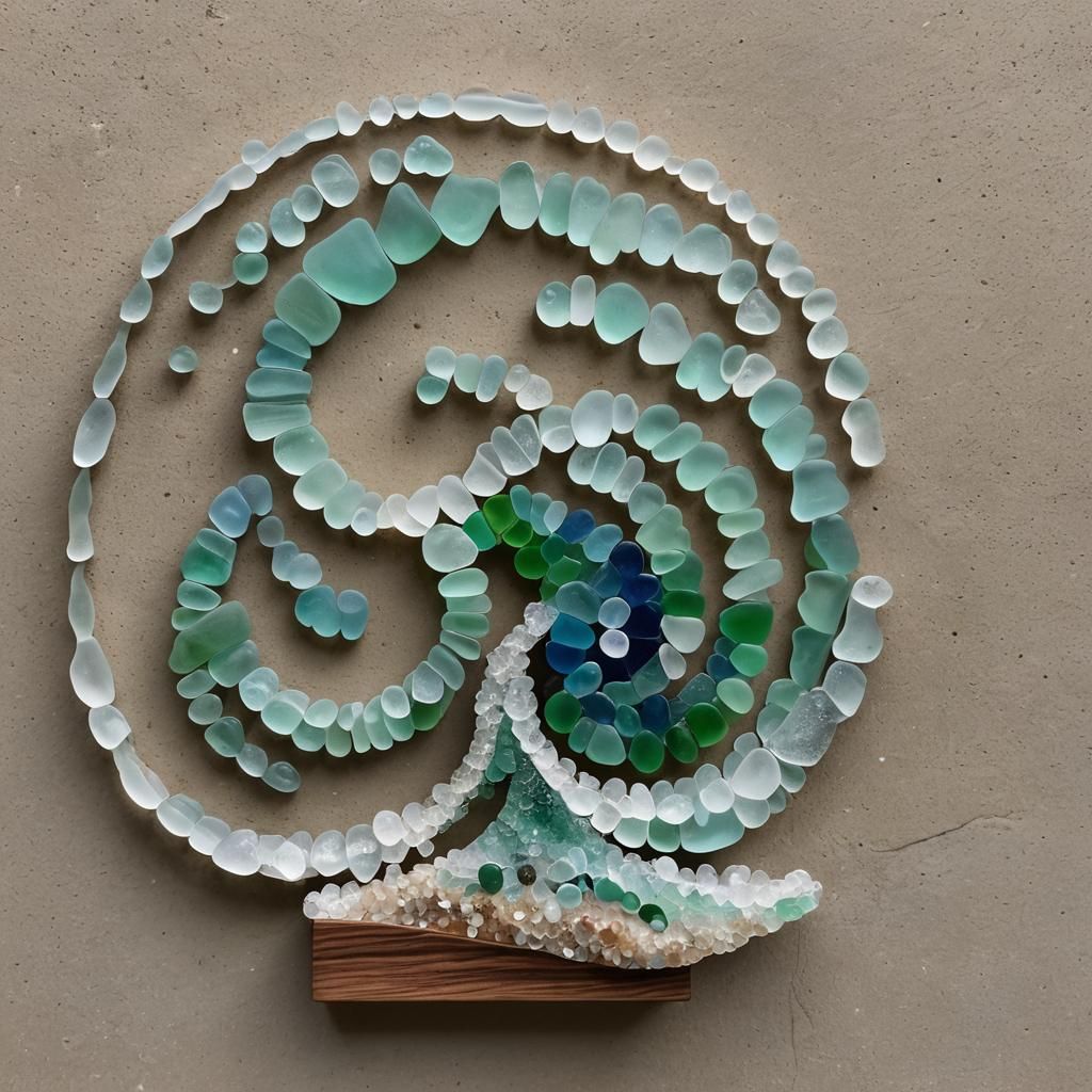 Seaglass Sculpture of Curling Wave