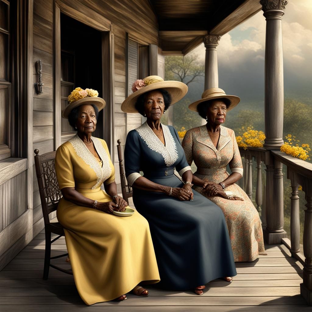 Vintage African American Woman on Porch, 1940s Style