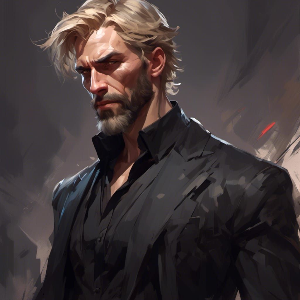 Dark Blonde Man in Black Shirt: Detailed Portrait