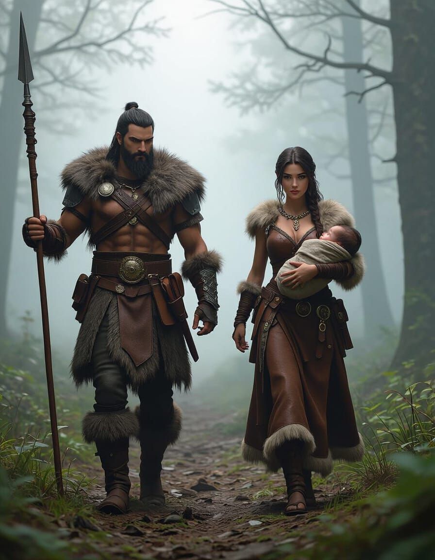 Bronze Age Warrior Family in Anime Style