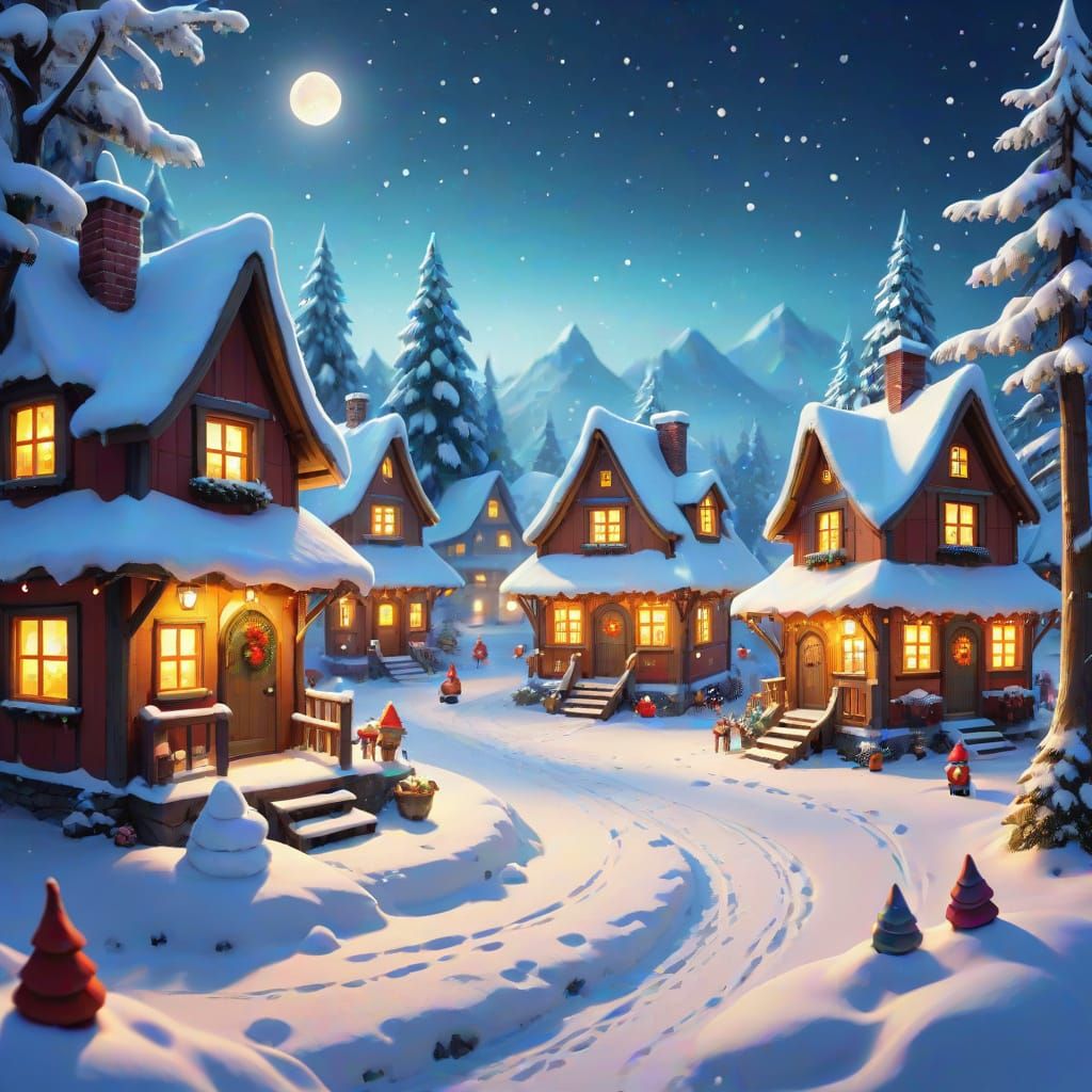 Magical New Year's Village in a Snow Globe