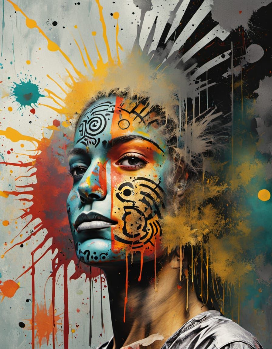 Vibrant Woman's Portrait in Hyper-Realistic Graffiti Style