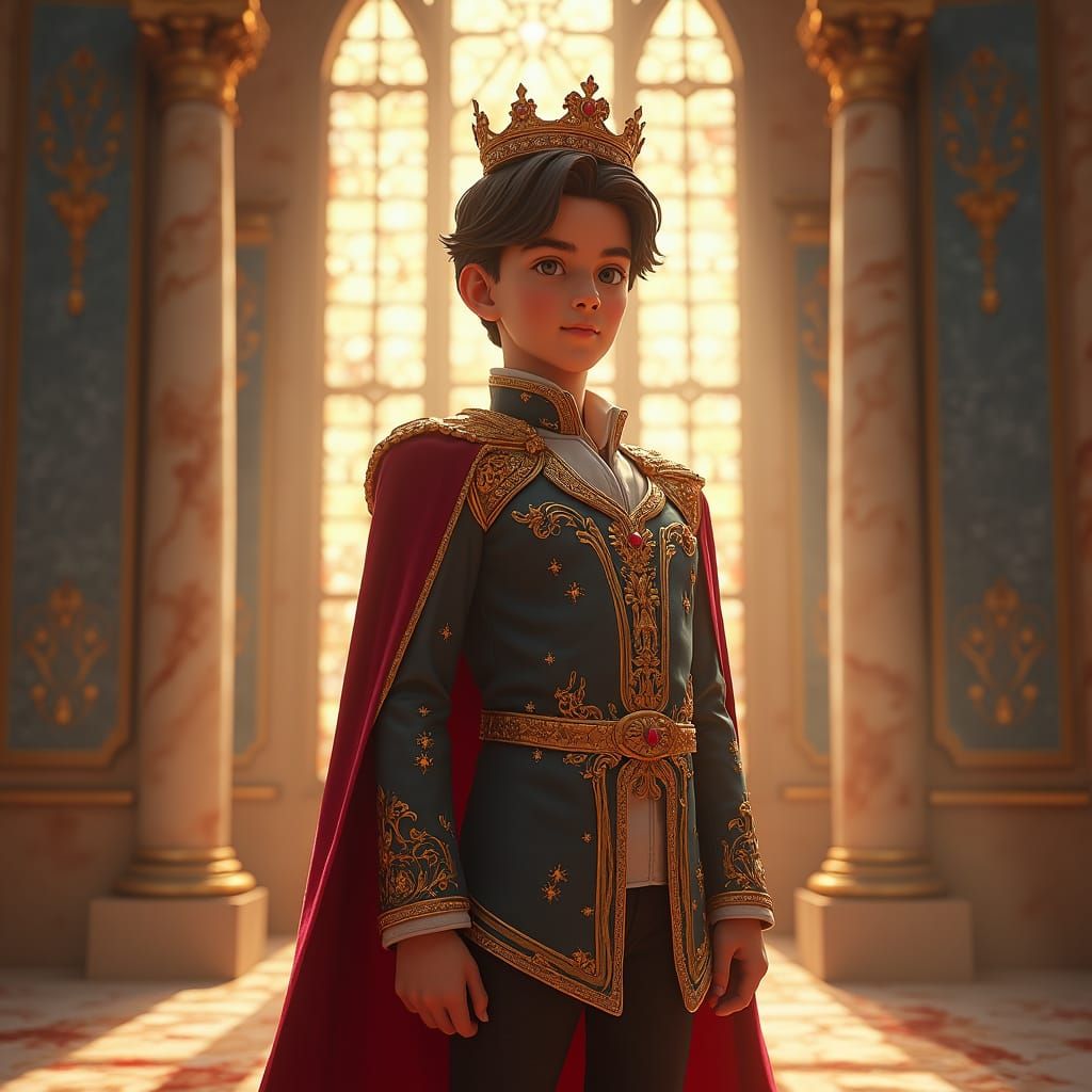 Young Prince Portrait in Opulent Palace, Fantasy Art