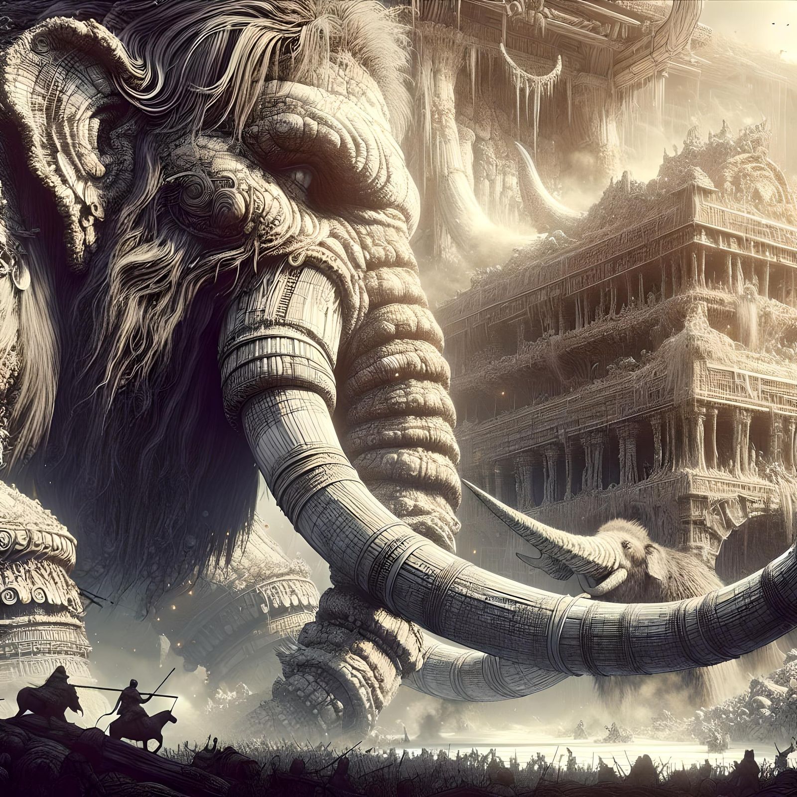 Giant Warrior Versus Mammoth in Epic Battle