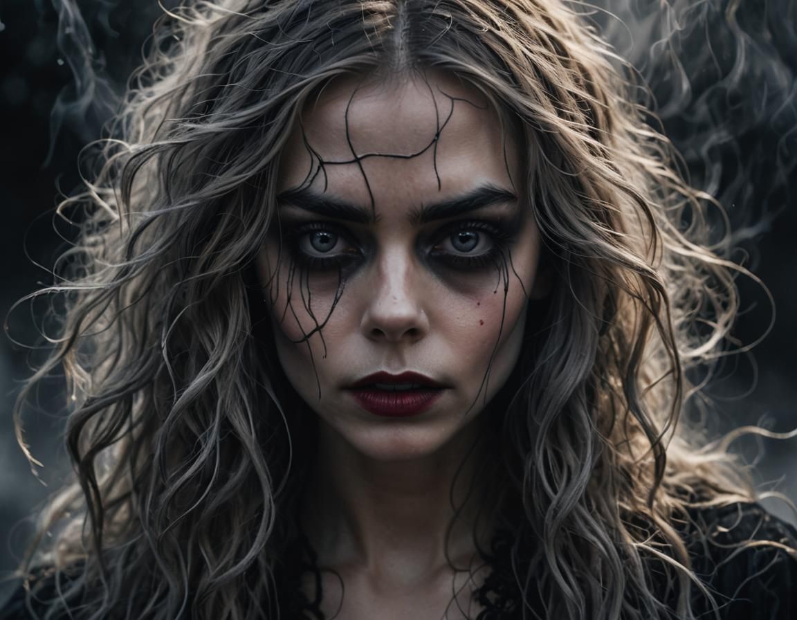 Gothic Surrealism: Black Ghost Portrait in Swirling Mist