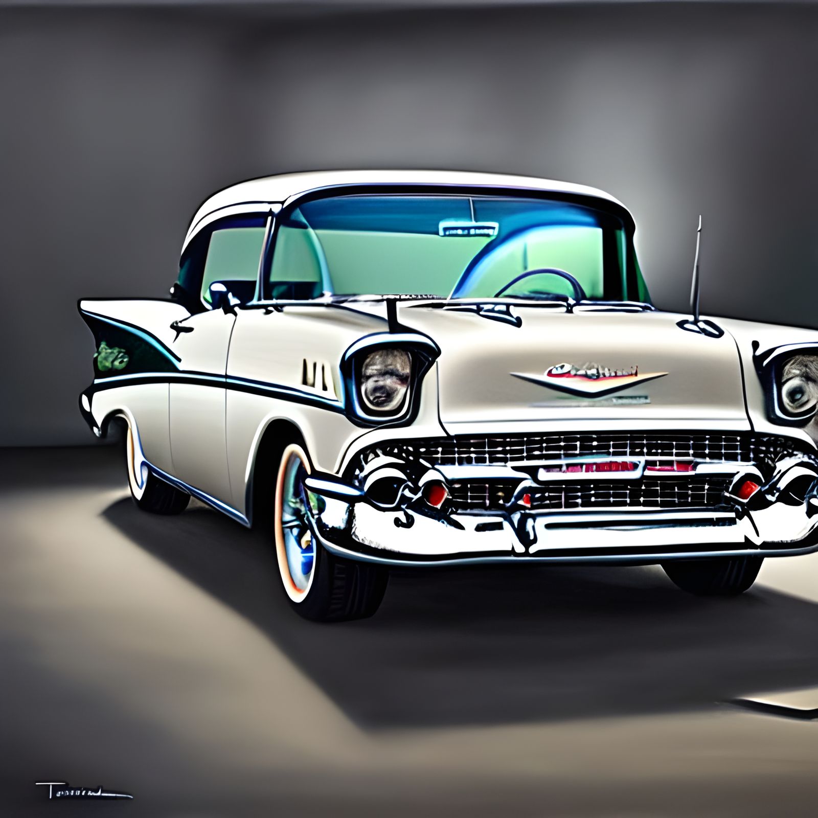 Hyperdetailed Painting of 1957 Chevy Bel-Air