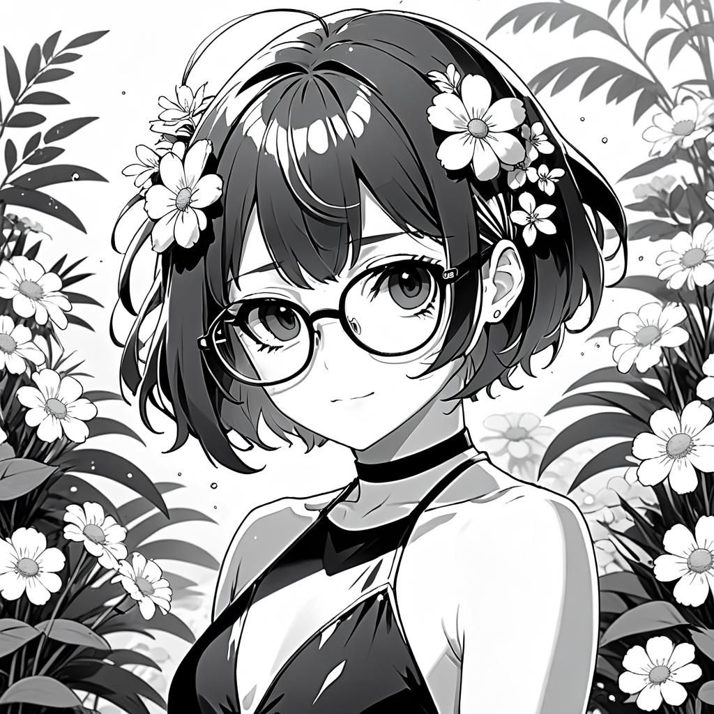 Cheeky Woman in 80s Anime Style with Flowers