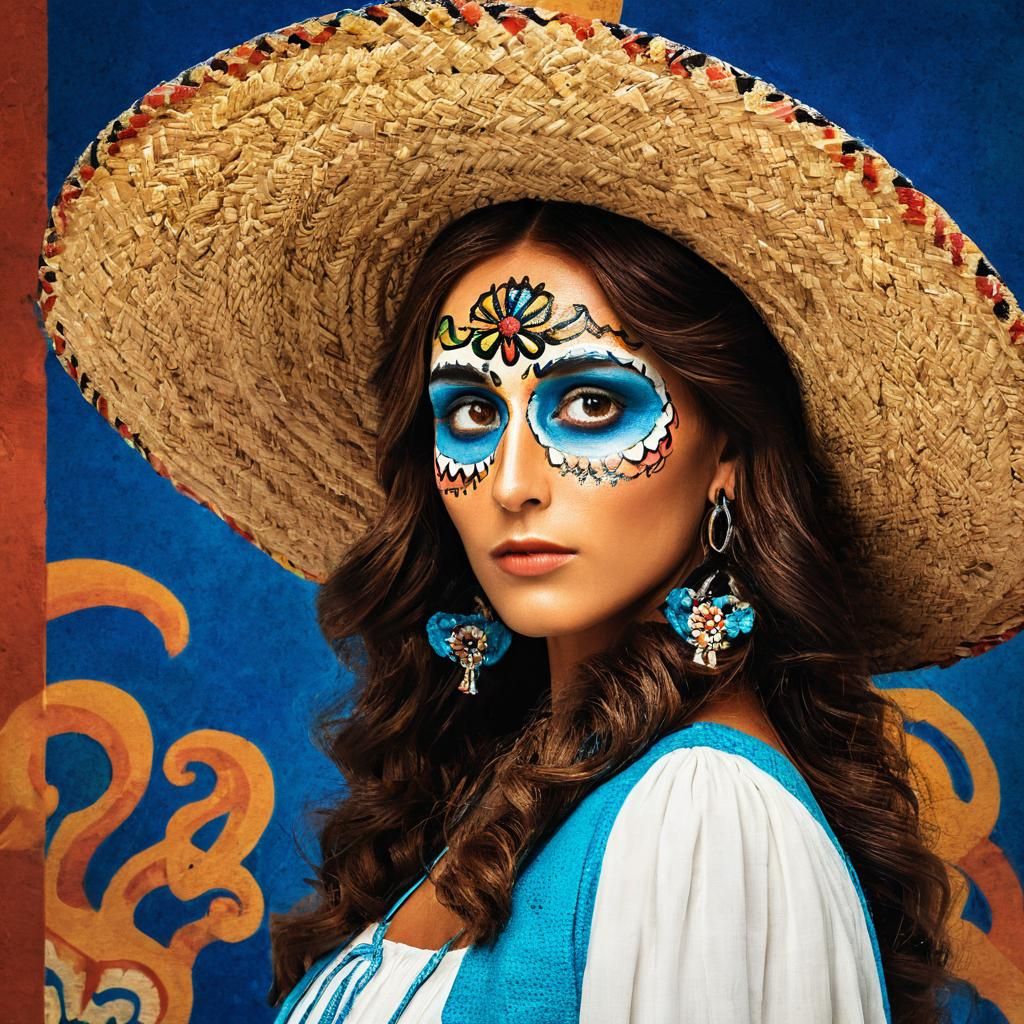 Day of the Dead Portrait in Mexican Folk Art Style