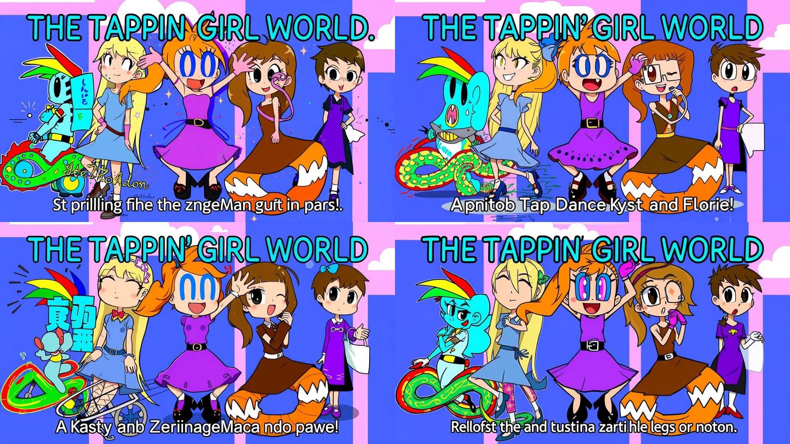 Energetic Cartoon Woman Tap Dancing in Anime Style