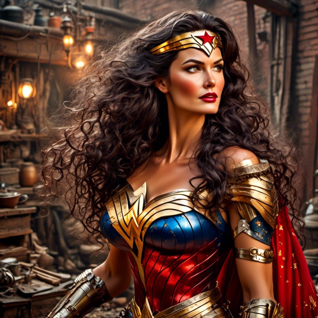 Wonder Woman in Steampunk Impasto Portrait